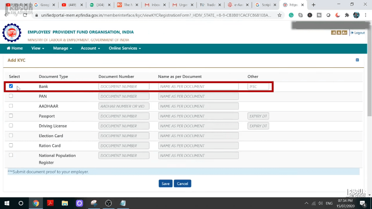 bank account EPF