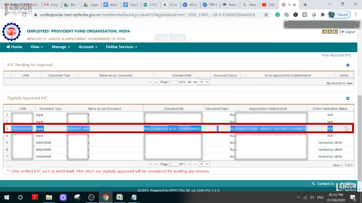 bank account EPF