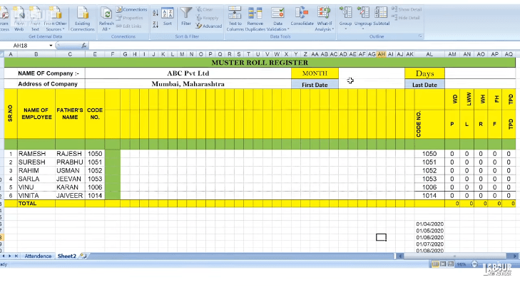 automated attendance sheet excel